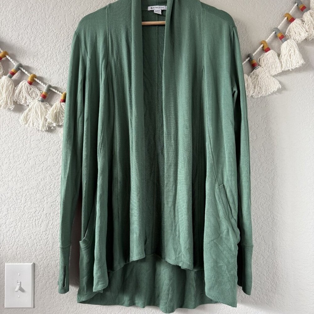 Athleta Pranayama Restore Wrap Nirvana Ultra Soft Open Front Cardigan Green S